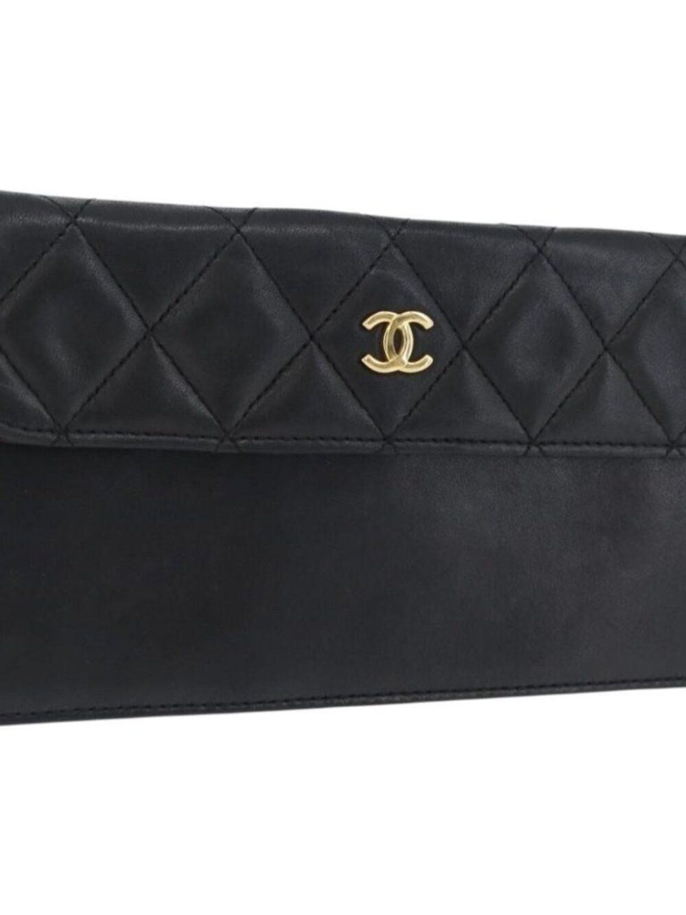 CHANEL Pouch Lamb Skin Black Gold CC Auth BA10701
